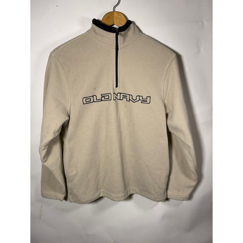 Old Navy Mens‎ Vintage Fleece Quarter Zip Pullover Beige Logo Sweatshirt Small